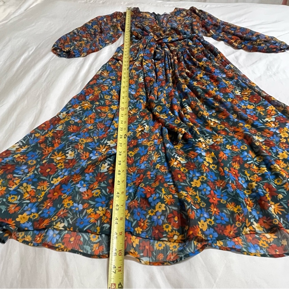 Surplice‎ Neck Three-Quarter Sleeve Floral Print Faux Wrap Midi Dress Sz 8 - Picture 8 of 14